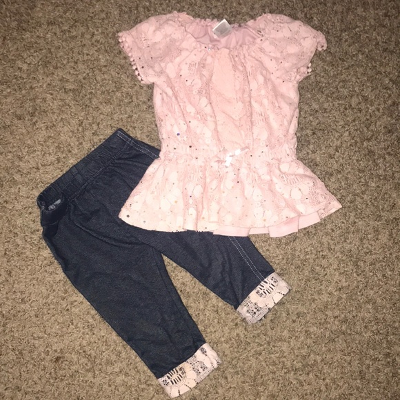Little Lass Pink Off The Shoulder Ruffled Matching Top and Stretchy Leggings